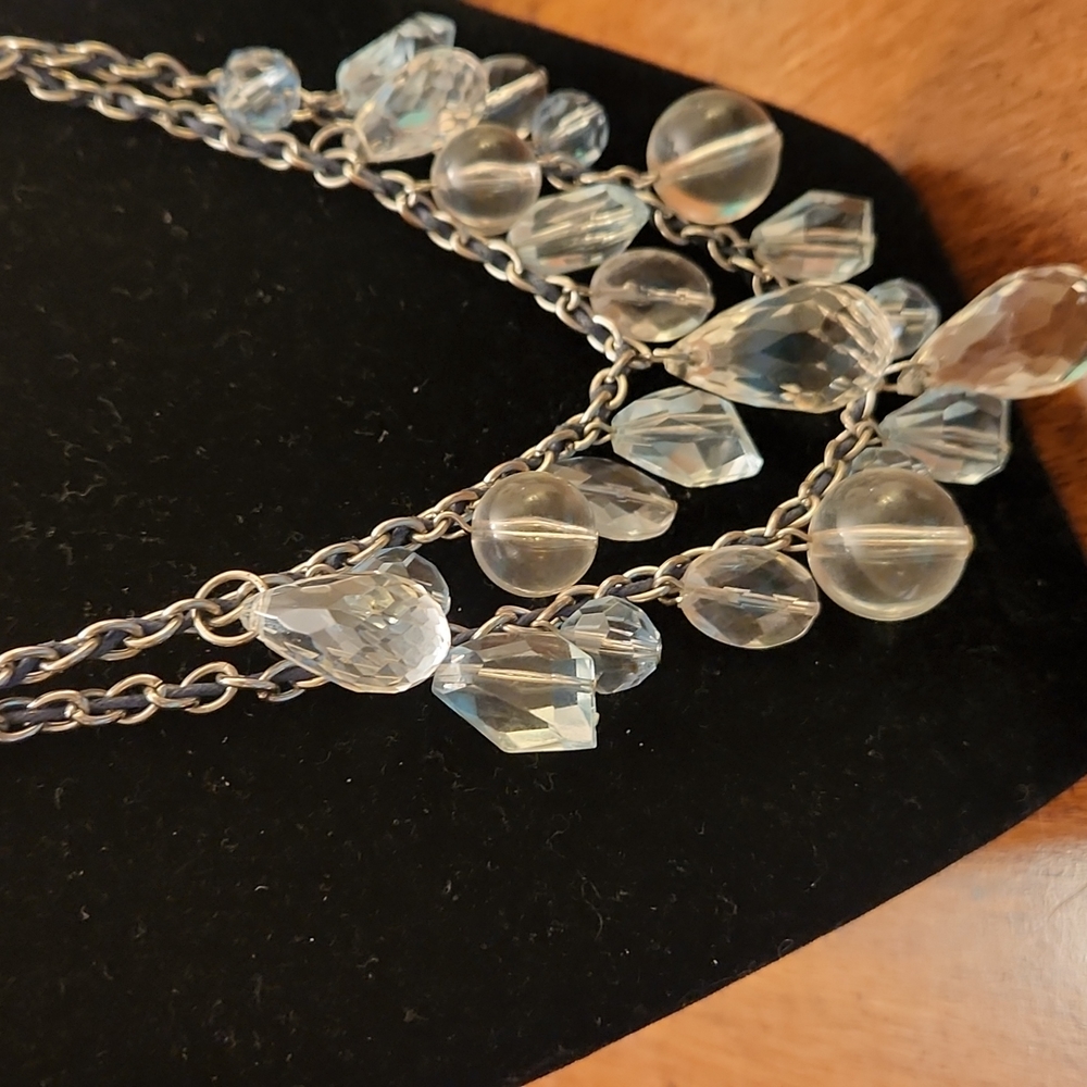 Fashion necklace, lt blue & clear stones, with silver chain, lobster claw hook - Picture 6 of 8